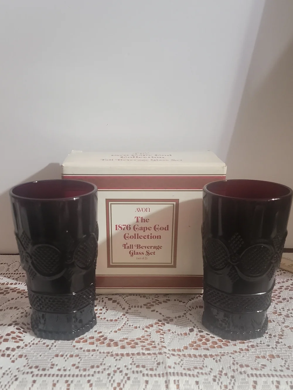 Avon 1876 Cape Cod Collection Tall Beverage Glasses - Ruby